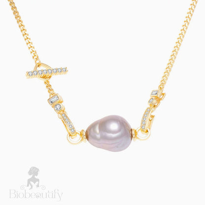 Baroque Pearl And Cubic Zirconia Cuban Link Necklace Gold / One Size