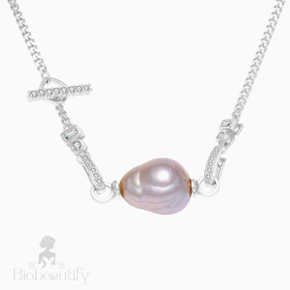 Baroque Pearl And Cubic Zirconia Cuban Link Necklace Silver / One Size