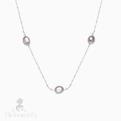 Baroque Pearl Silver Satellite Chain Bolo Slider Necklace / One Size