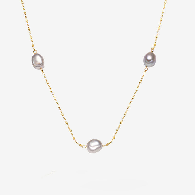 Baroque Pearl Silver Satellite Chain Bolo Slider Necklace Gold / One Size