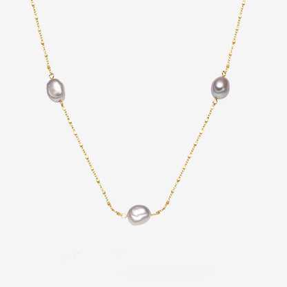 Baroque Pearl Silver Satellite Chain Bolo Slider Necklace Gold / One Size