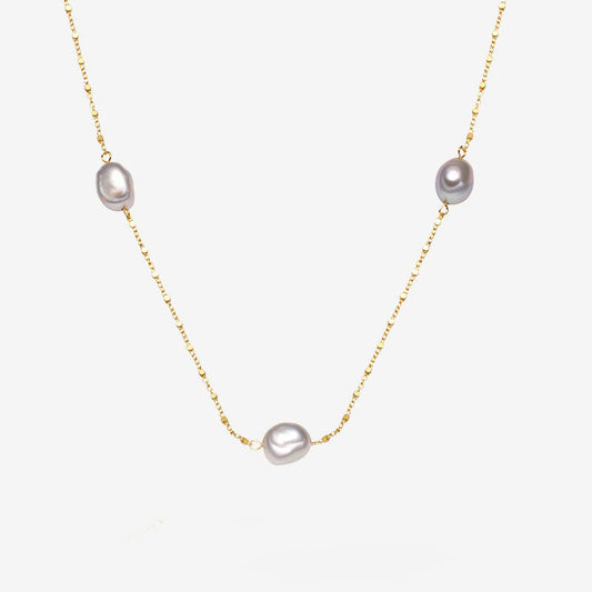 Baroque Pearl Silver Satellite Chain Bolo Slider Necklace Gold / One Size