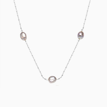 Baroque Pearl Silver Satellite Chain Bolo Slider Necklace / One Size