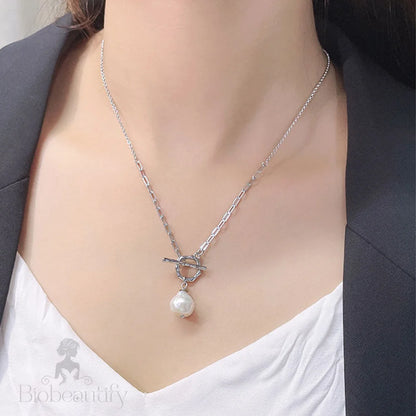 Baroque Pearl Toggle Pendant Cable Link Necklace