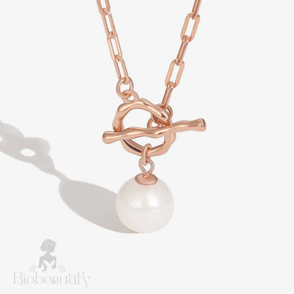 Baroque Pearl Toggle Pendant Cable Link Necklace Rose Gold / One Size