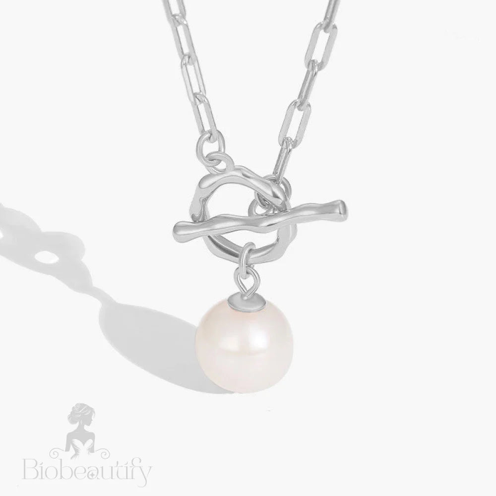 Baroque Pearl Toggle Pendant Cable Link Necklace Silver / One Size