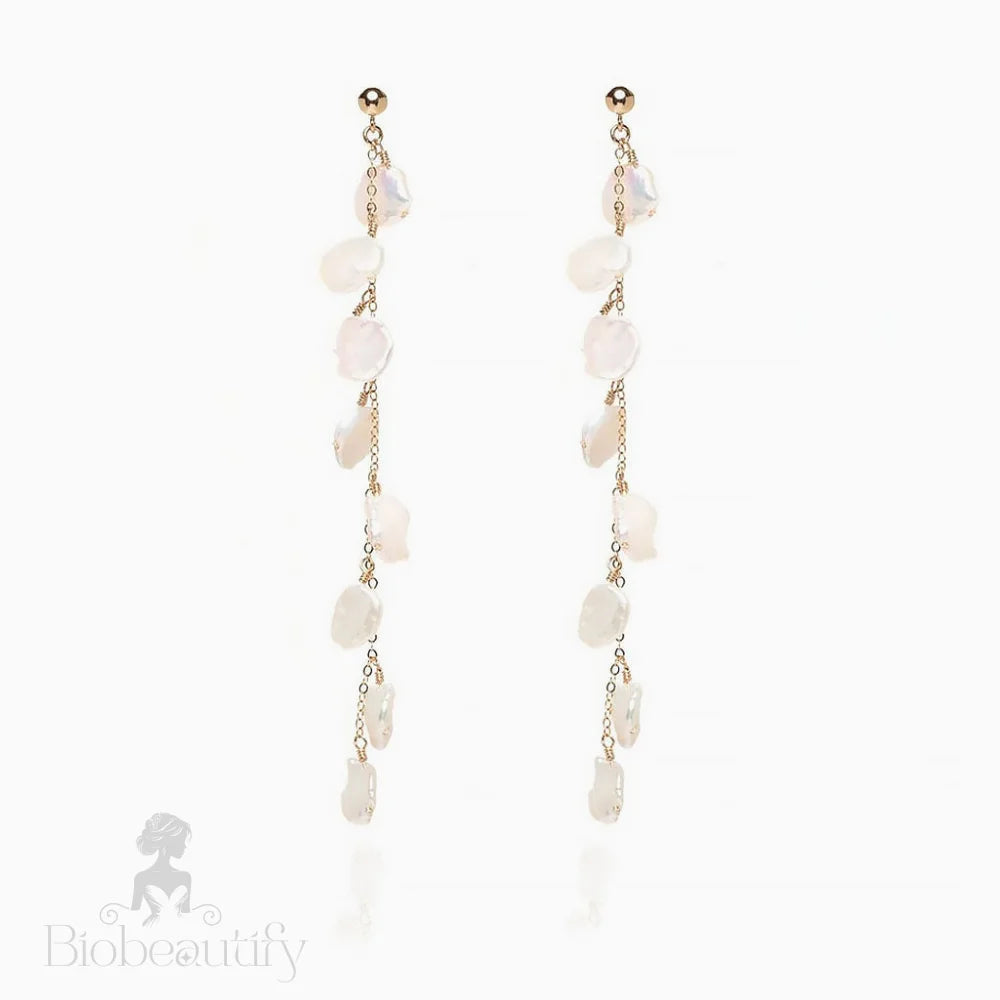 Baroque Petal Pearl Drop Earrings In 18K Gold Plated Cable Chain / One Size