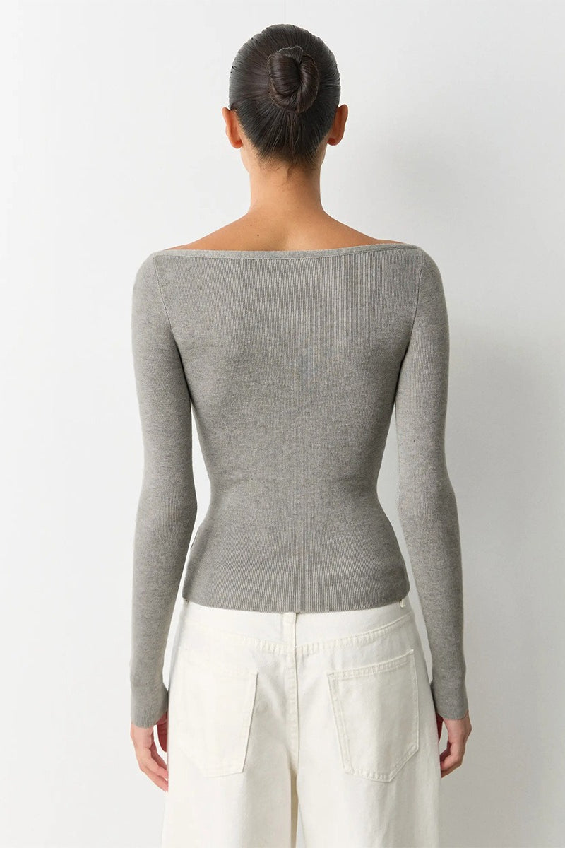 Boat Neck Fitted Fine Knit Sweater