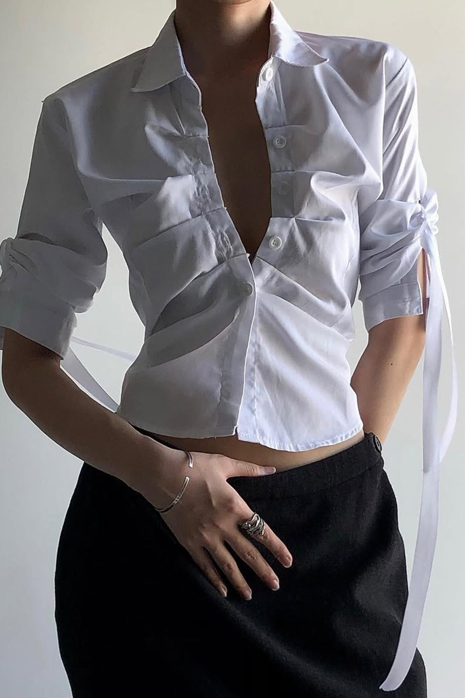 Ruched Button Front Blouse