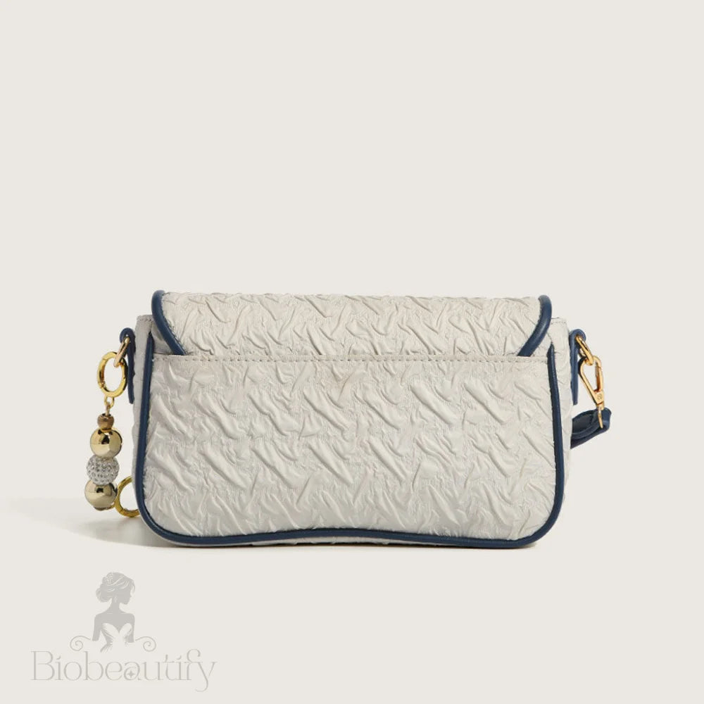 Bead Trimmed Buckled Ruched Shoulder Bag - White