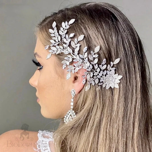 Beatrix Silver Bridal Headdress With Cubic Zirconia