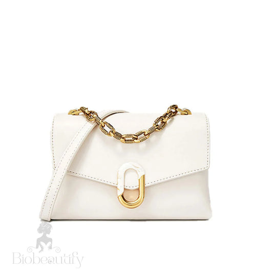 Beige Chunky Chain Trim Crossbody Bag With Flap Front And Buckle Closure One Size /