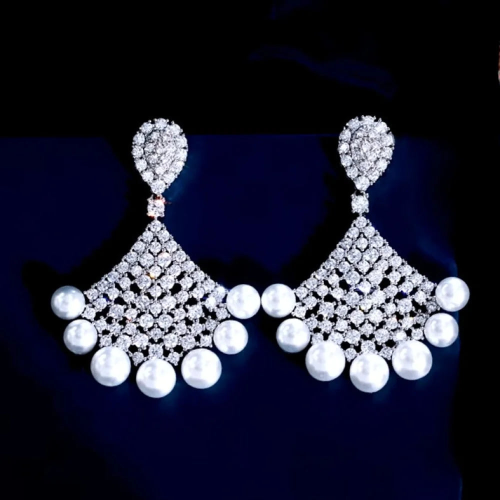 Bellatrix Pearl Cubic Zirconia Bridal Earrings