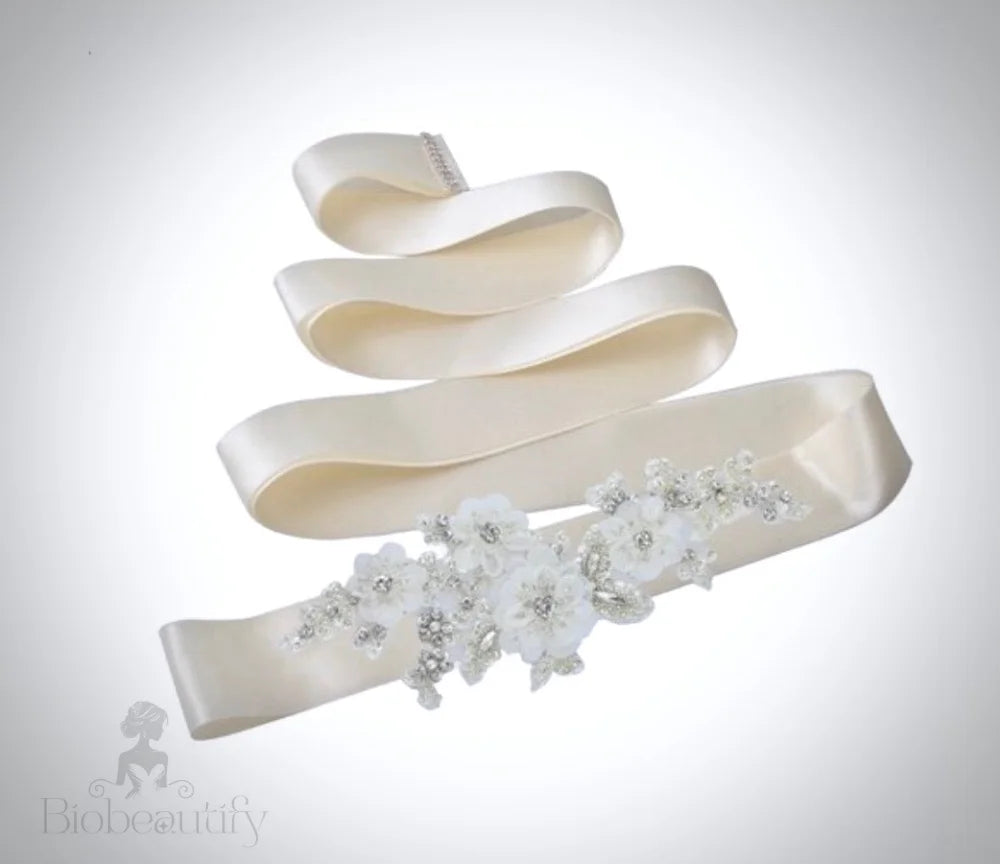 Wedding Accessories - Silk Flowers Crystal and Pearl Bridal Belt/Sash