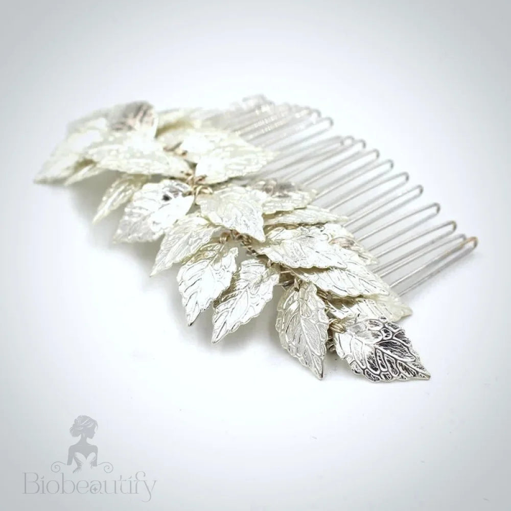 Berta Silver Leaf Hair Comb For Brides