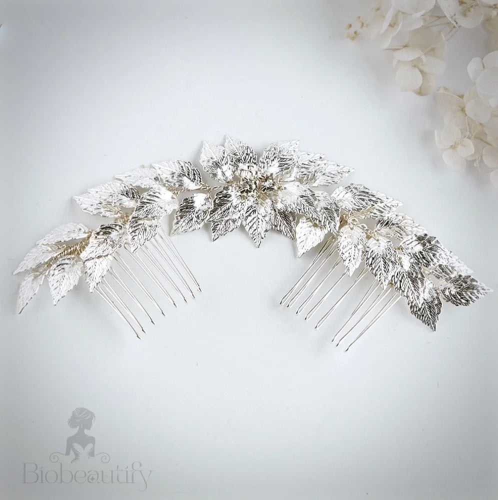 Berta Silver Leaf Hair Comb For Brides