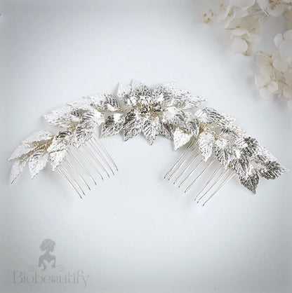 Berta Silver Leaf Hair Comb For Brides