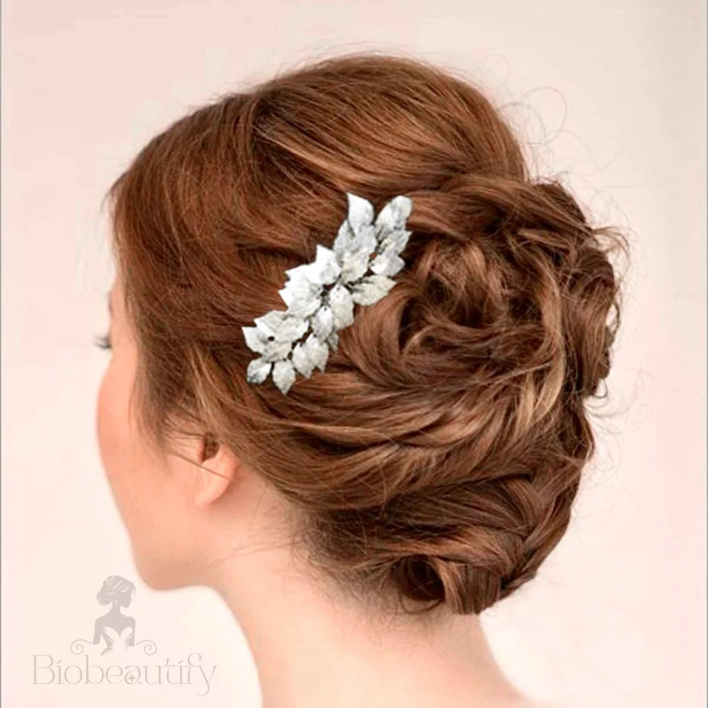 Berta Silver Leaf Hair Comb For Brides