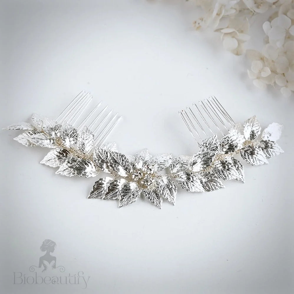 Berta Silver Leaf Hair Comb For Brides