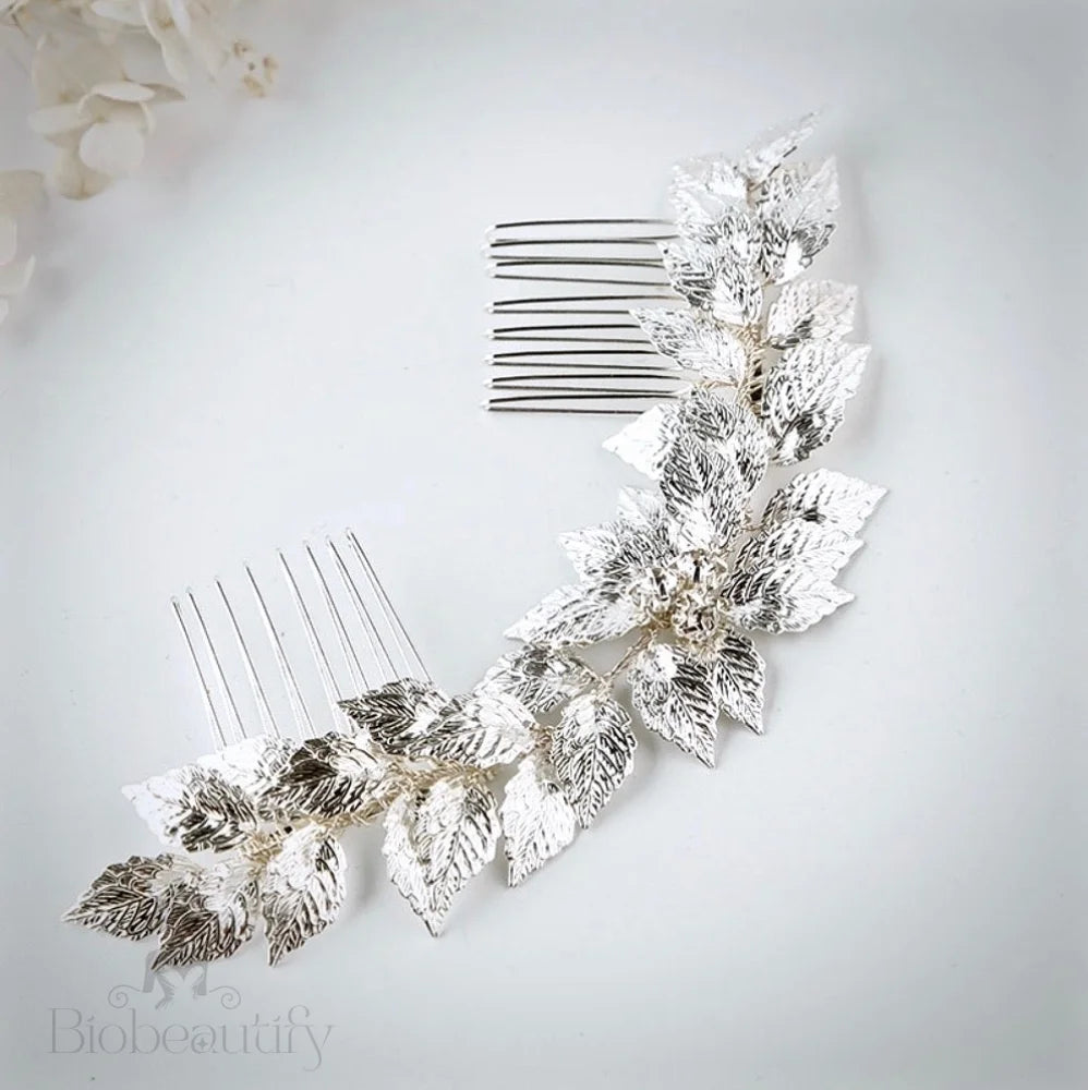 Berta Silver Leaf Hair Comb For Brides