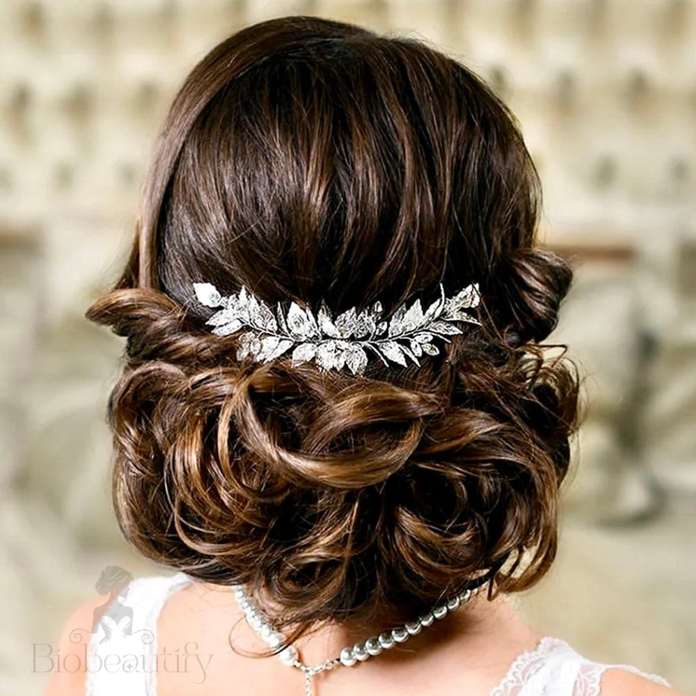 Berta Silver Leaf Hair Comb For Brides