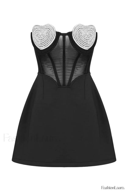 Best Lover Stylish Crystal Heart Dress XS / Black