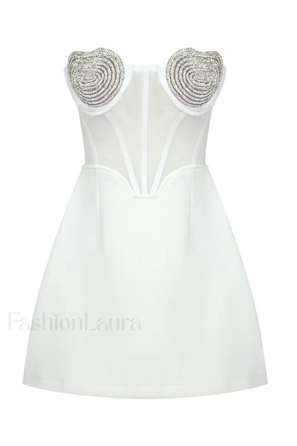 Best Lover Stylish Crystal Heart Dress XS / White