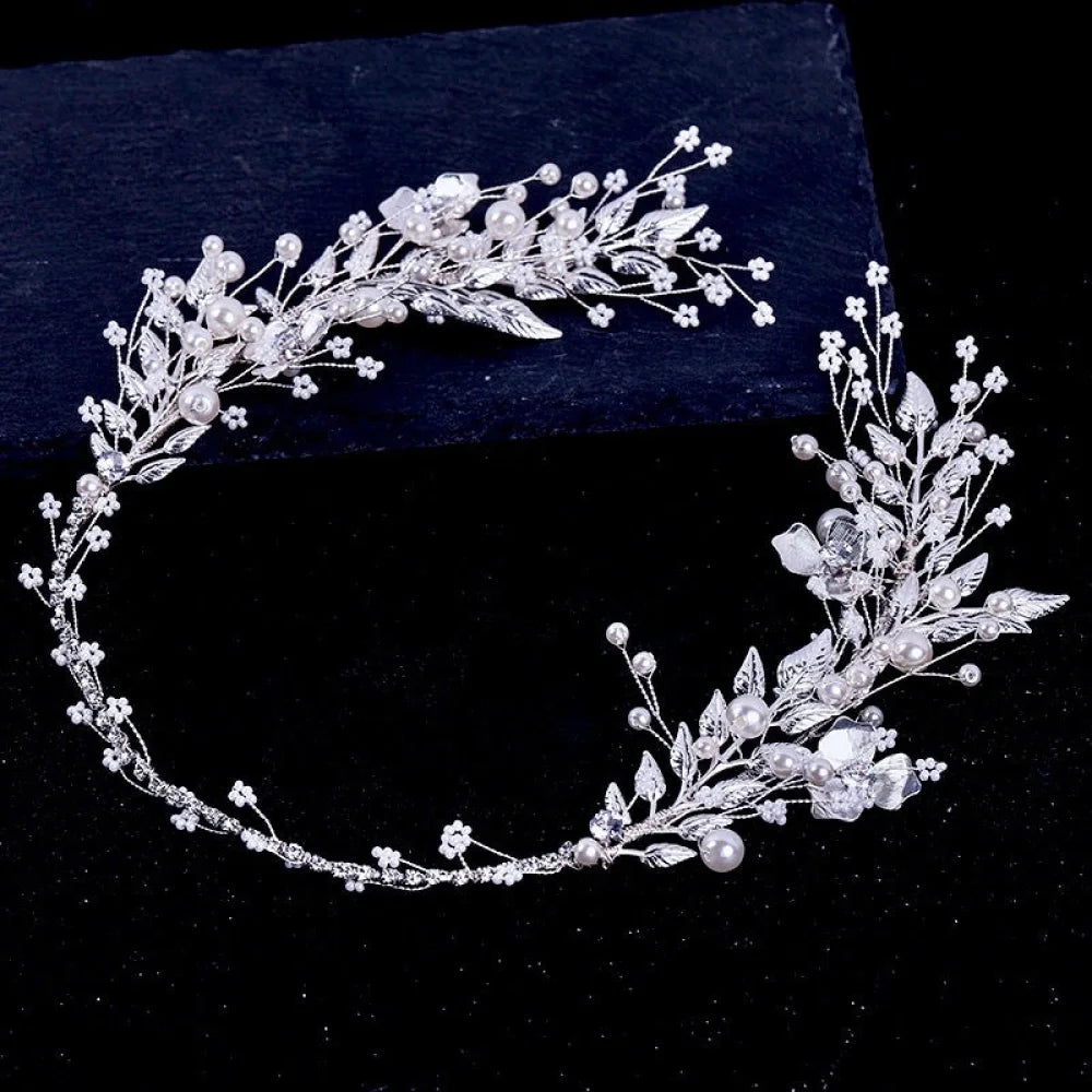 Beth Silver Pearl Crystal Bridal Headband