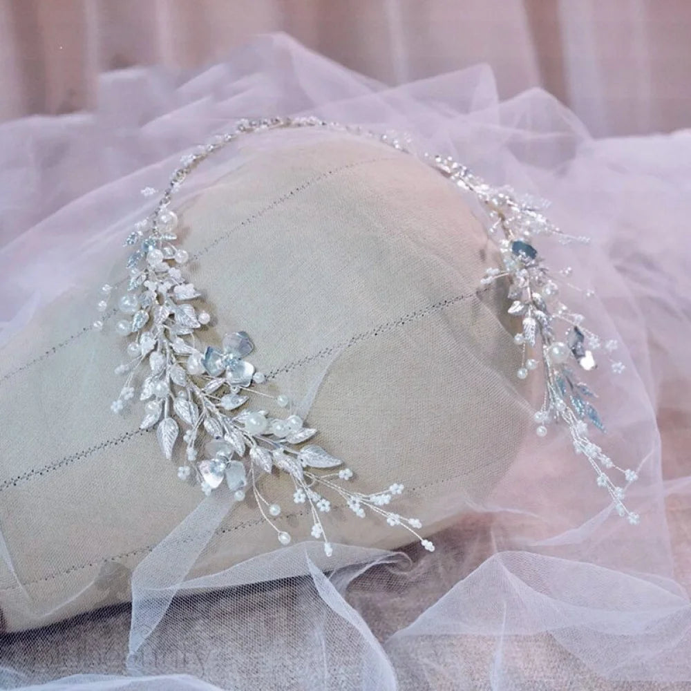 Beth Silver Pearl Crystal Bridal Headband