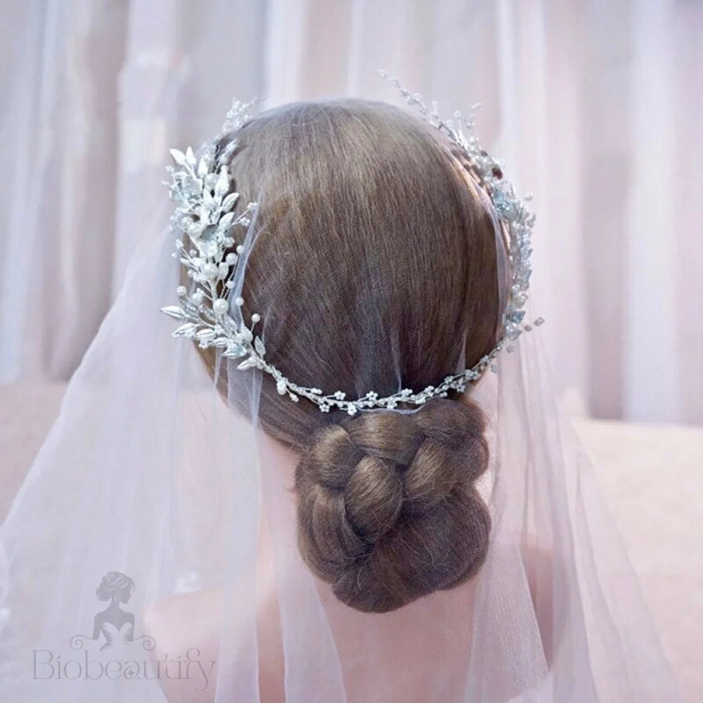 Beth Silver Pearl Crystal Bridal Headband