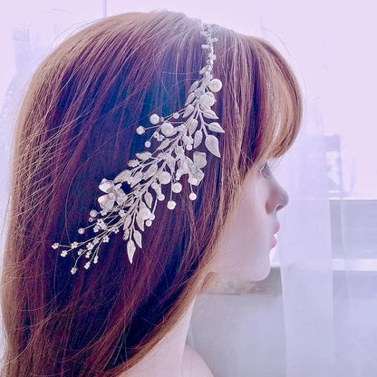 Beth Silver Pearl Crystal Bridal Headband