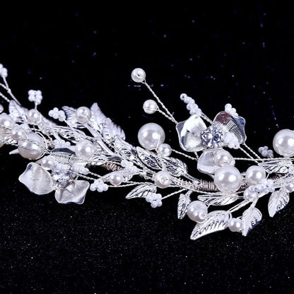 Beth Silver Pearl Crystal Bridal Headband