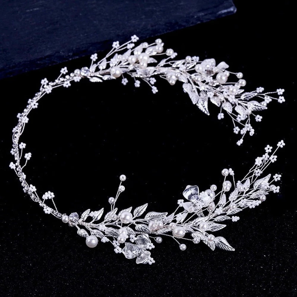 Beth Silver Pearl Crystal Bridal Headband