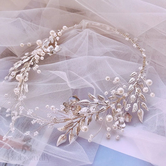 Beth Silver Pearl Crystal Bridal Headband