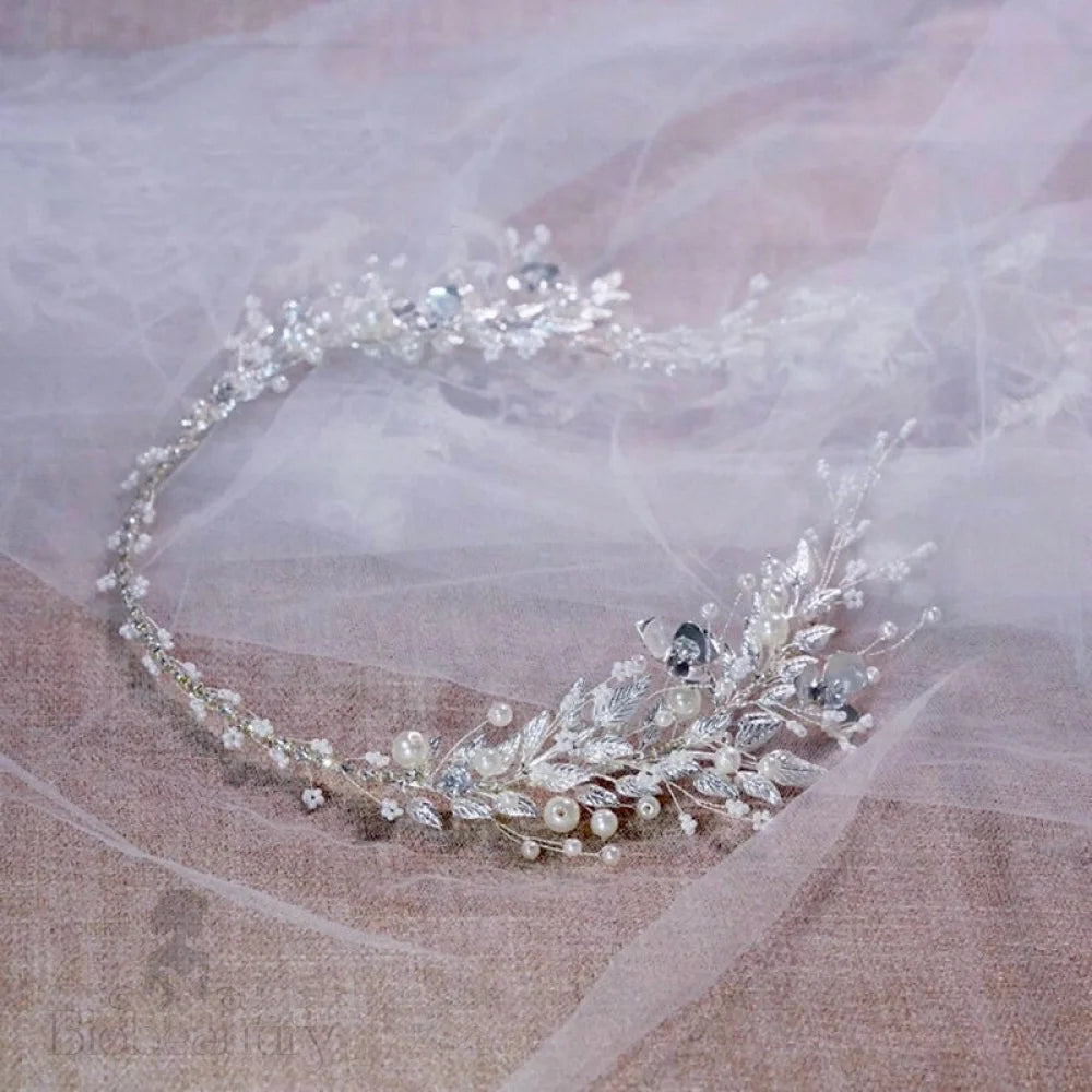 Beth Silver Pearl Crystal Bridal Headband