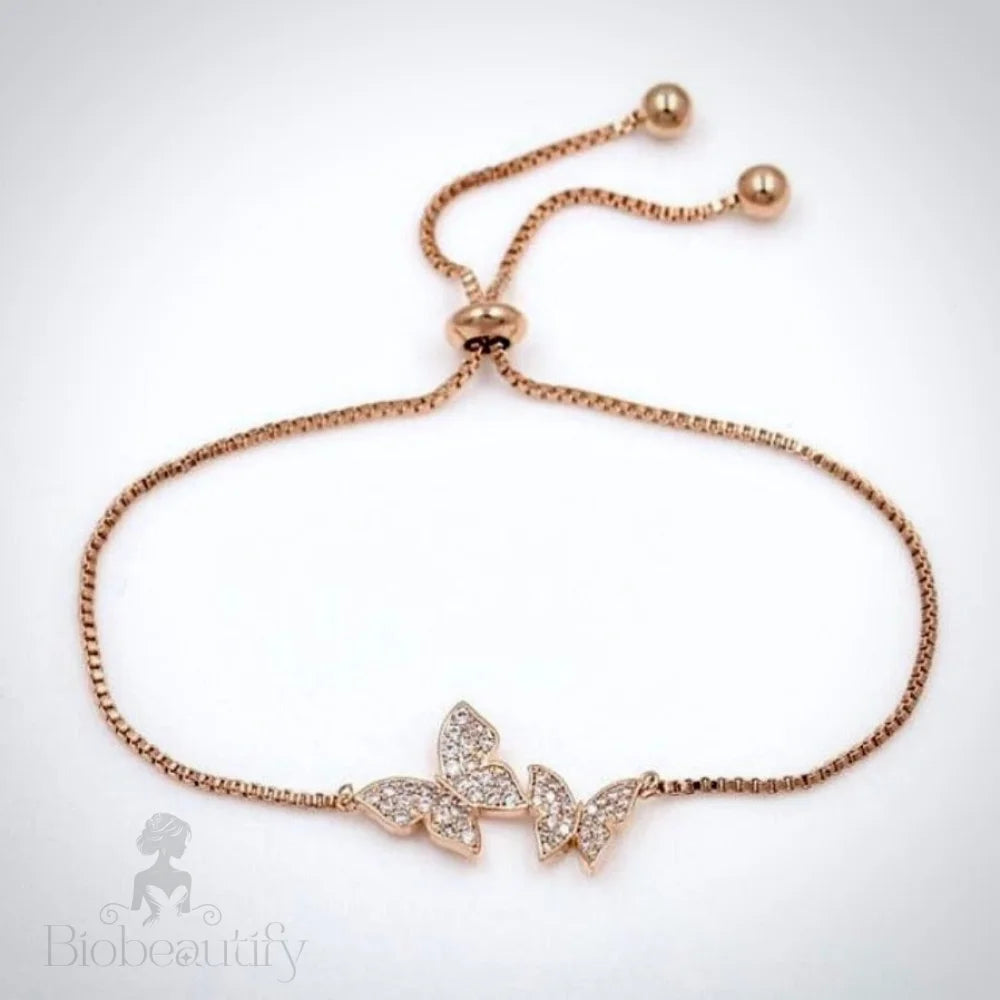 Wedding Jewelry - Butterfly CZ Adjustable Bracelet - Available in Silver and Rose Gold