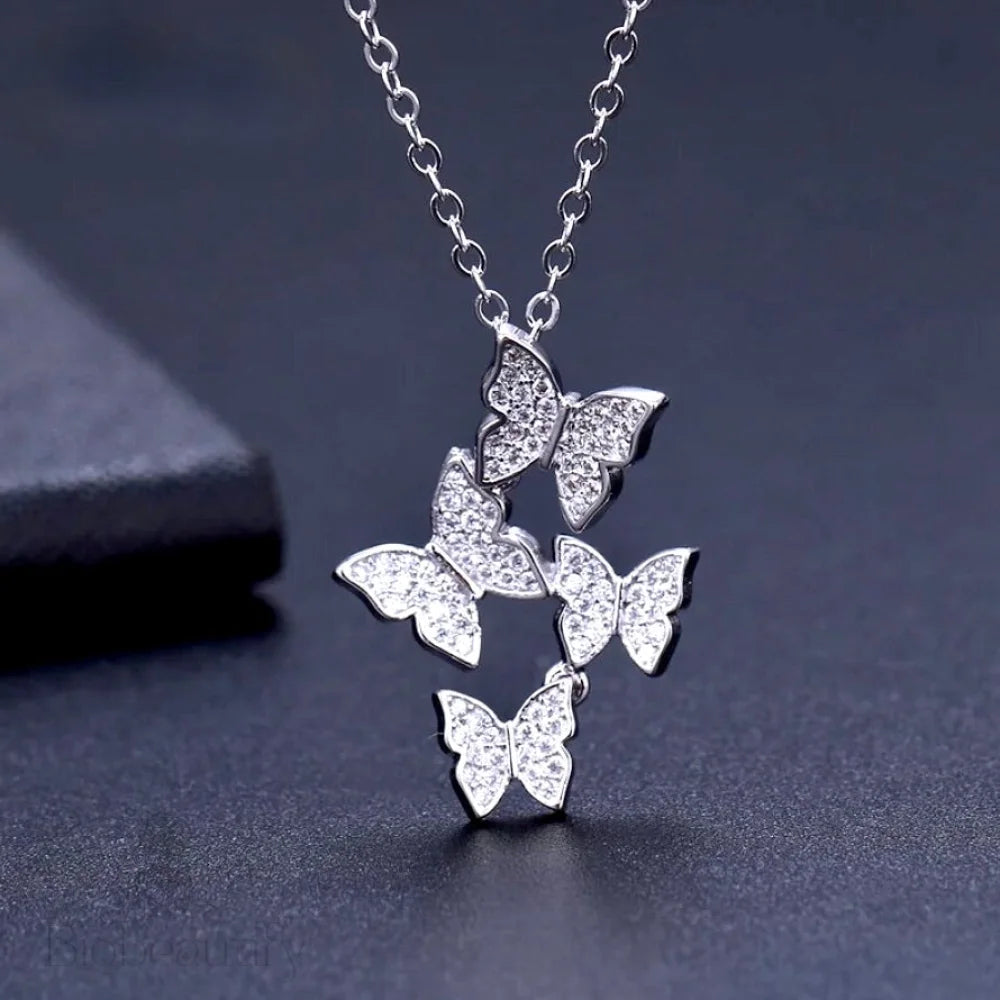 Wedding Jewelry - Sterling Silver Butterfly Bridal Necklace - Available in Silver and Rose Gold