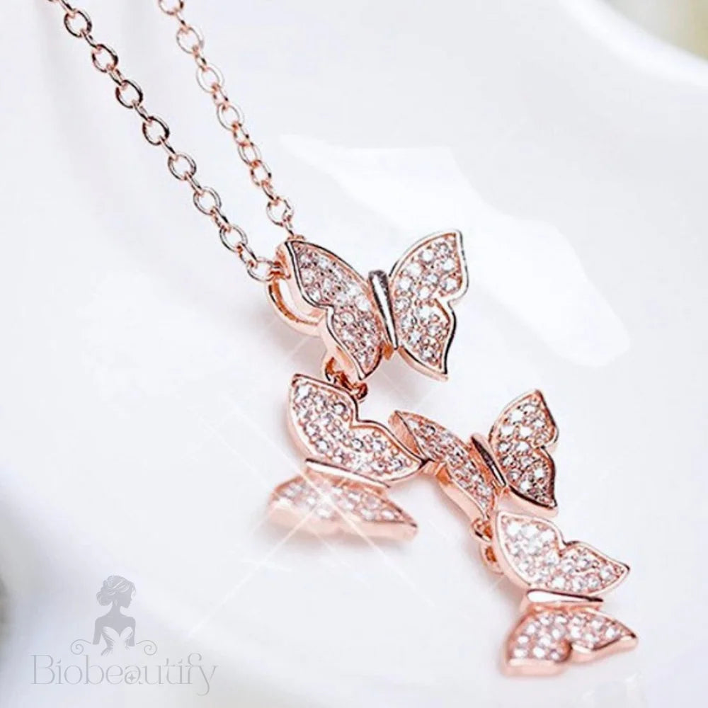 Wedding Jewelry - Sterling Silver Butterfly Bridal Necklace - Available in Silver and Rose Gold