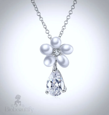 Beverly Pearl And Cz Bridal Necklace Earring Set