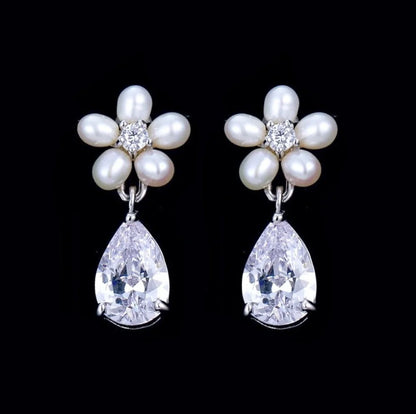 Beverly Pearl And Cz Bridal Necklace Earring Set