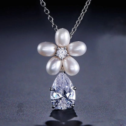 Beverly Pearl And Cz Bridal Necklace Earring Set