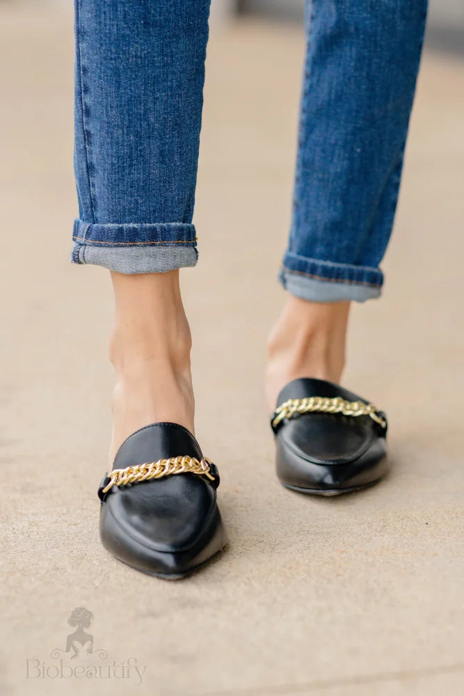 Black Flat Mules - In Control 7 /