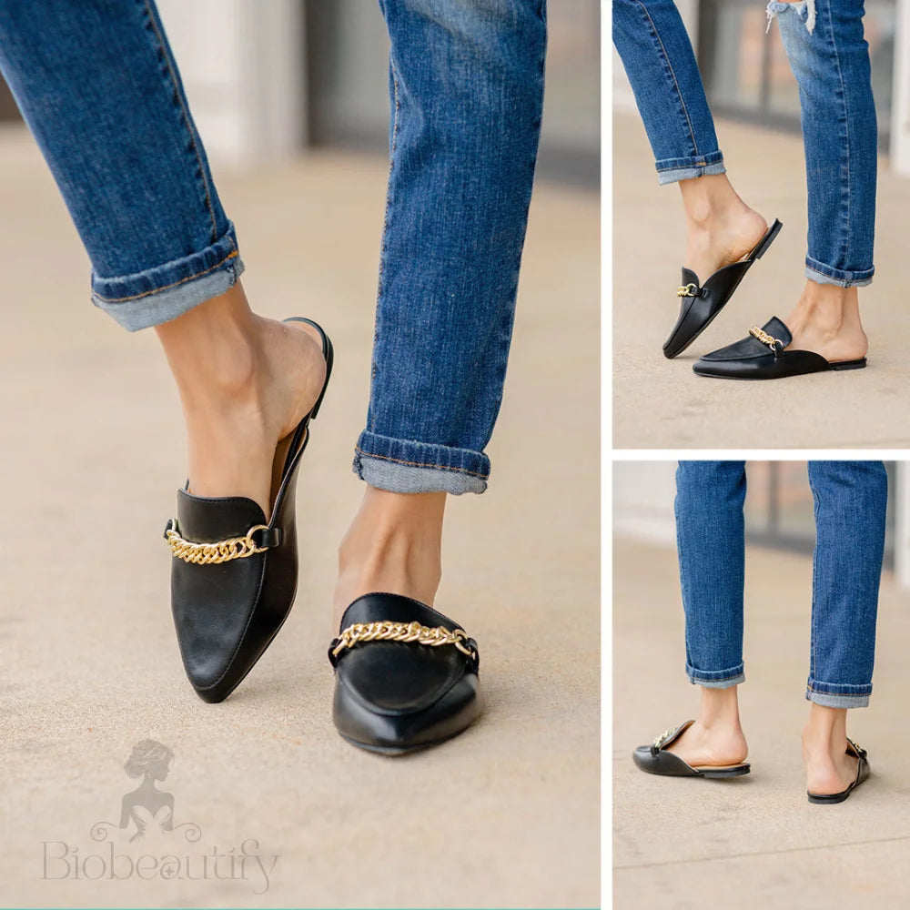 Black Flat Mules - In Control 8 /