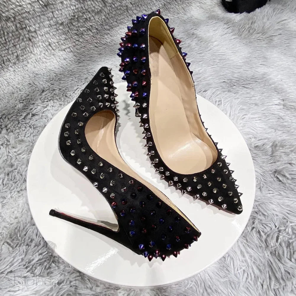 Black Flock Synthetic Suede Pointy Toe High Heel Shoes