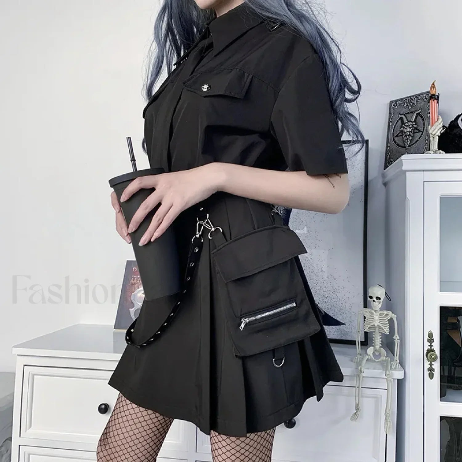 Black Functional Gothic Pleated High Waist Harajuku Skirt