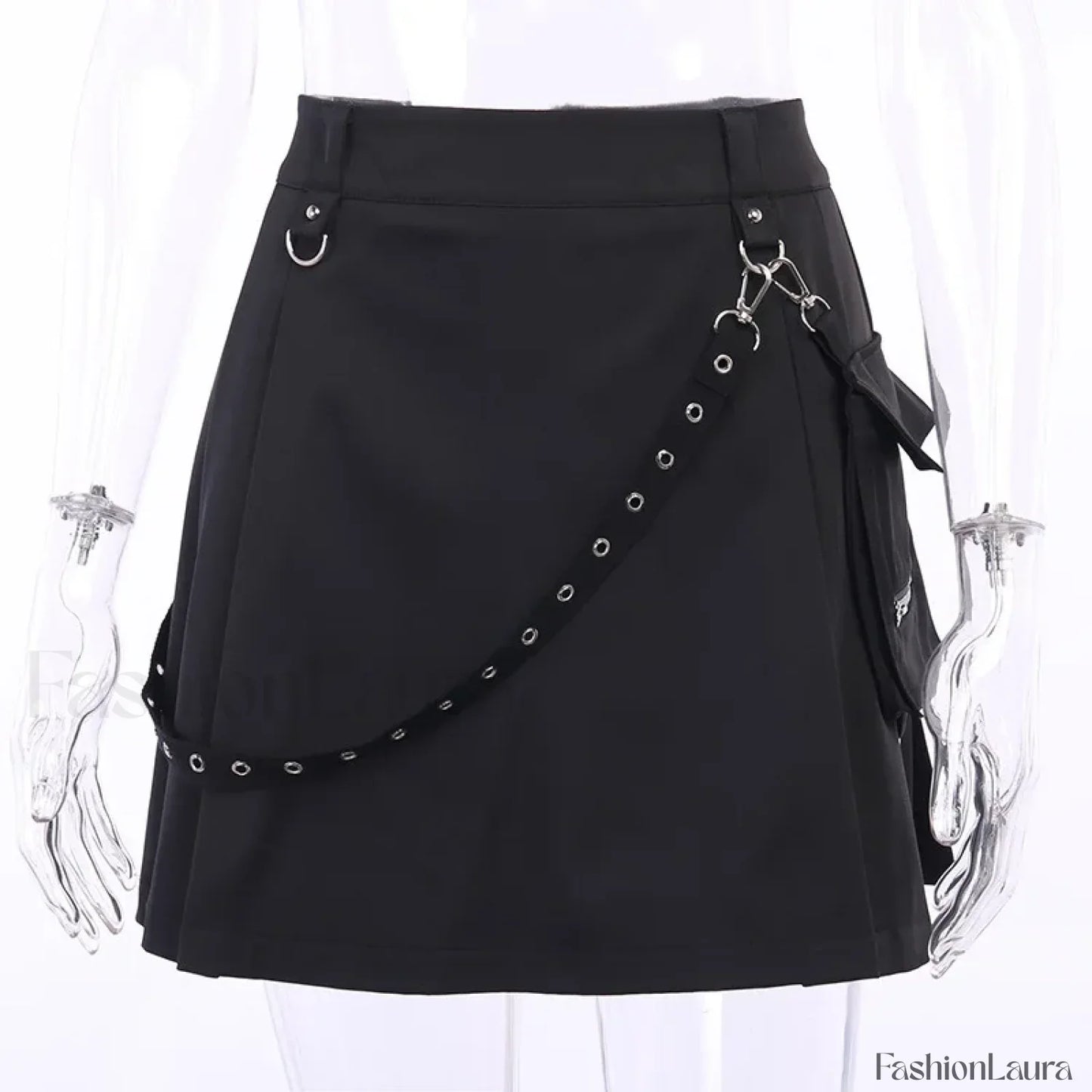 Black Functional Gothic Pleated High Waist Harajuku Skirt BLACK / S