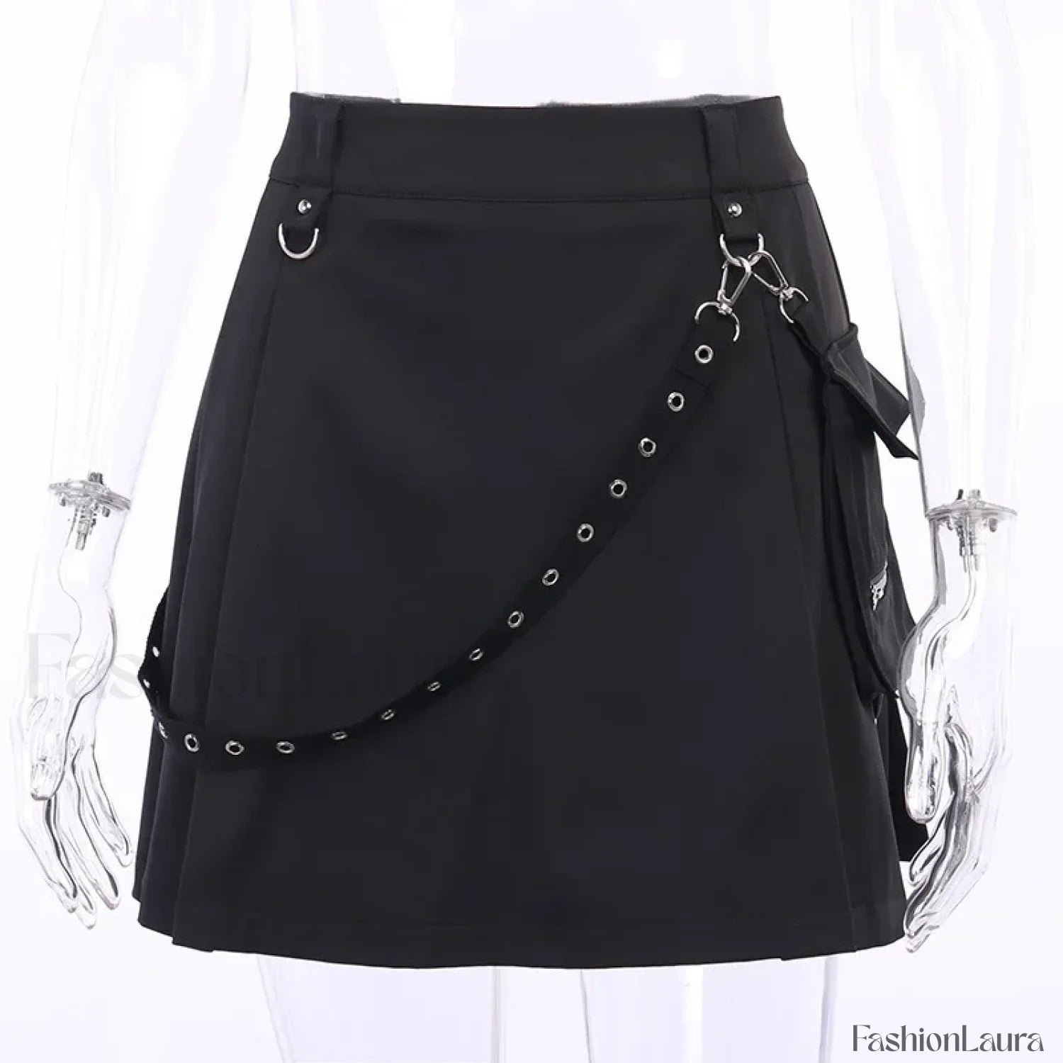 Black Functional Gothic Pleated High Waist Harajuku Skirt BLACK / S