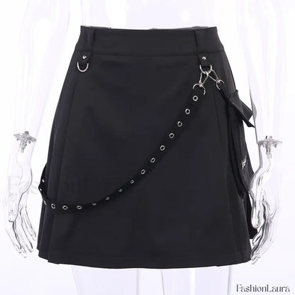 Black Functional Gothic Pleated High Waist Harajuku Skirt BLACK / S