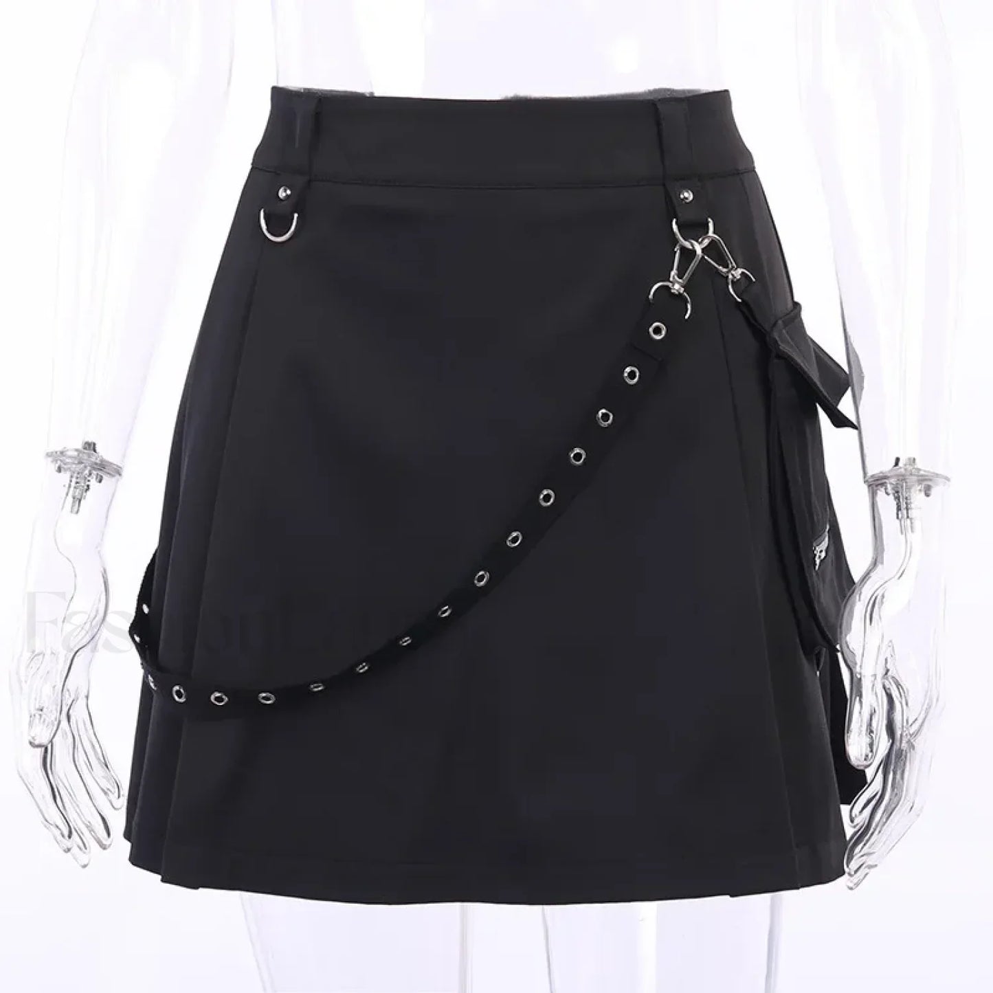 Black Functional Gothic Pleated High Waist Harajuku Skirt BLACK / S