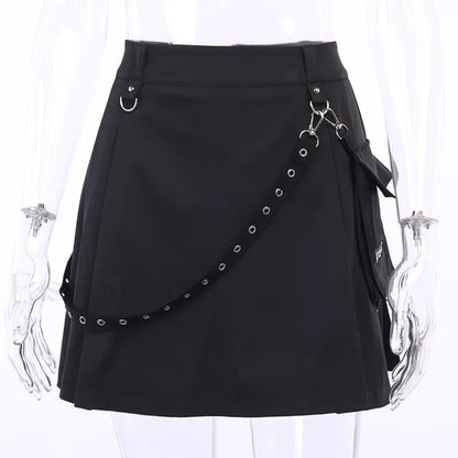 Black Functional Gothic Pleated High Waist Harajuku Skirt BLACK / S